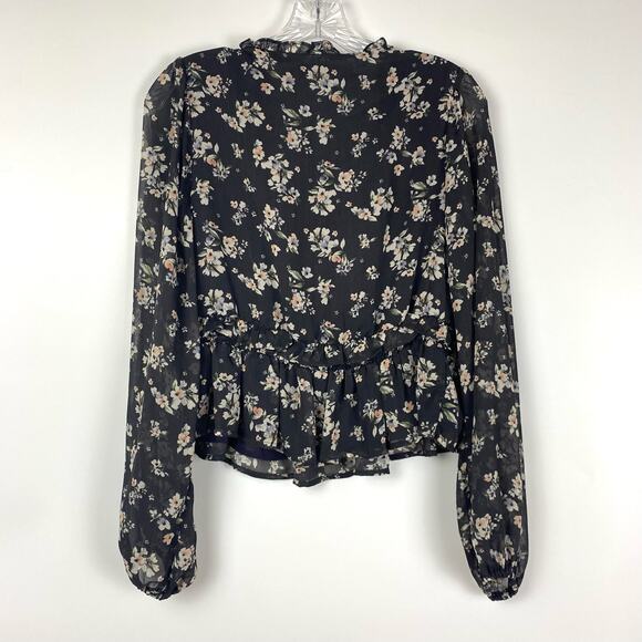 ASTR The Label Ditsy Floral Chiffon Faux Wrap Sheer Sleeve Womens Size Small - Picture 8 of 13